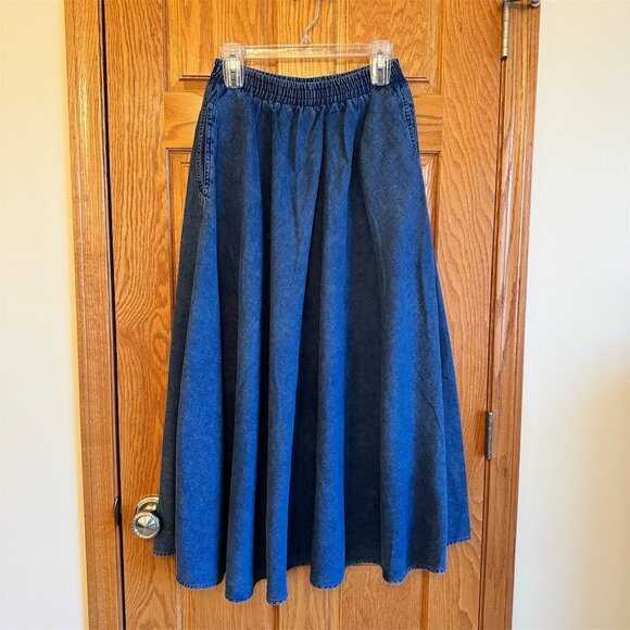 Vintage Marsha Sport Women's Blue Denim A-Line Midi Skirt Size M - Picture 1 of 5